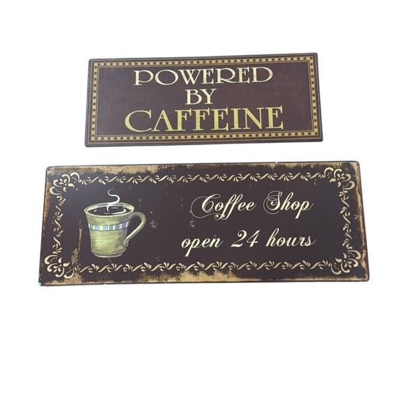Retro Coffee Shop Metal Sign Set - Brown and Gold - Picture 1 of 5